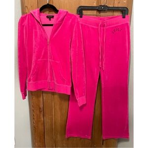 Juicy Couture Pink Velour Hoodie straight leg pants set Black Label